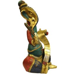 Fancy Ganesha coral Stone Brass Idol