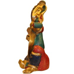 Fancy Ganesha coral Stone Brass Idol