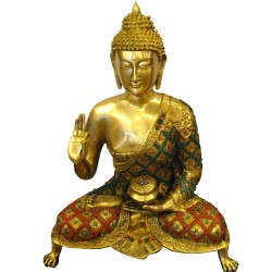 Buddha Blessing Coral Stone Brass Idol