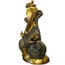 Fancy Ganesha Silver Stone Brass Idol