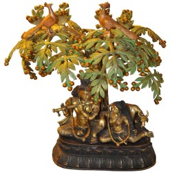 Radha Krishna Coral Stone Brass Idol