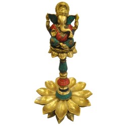 Coral Stone Deepa with Ganesha Brass