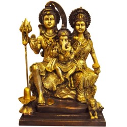 Ganesha With Shiva Parvathi Brass Idol