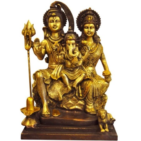 Ganesha With Shiva Parvathi Brass Idol