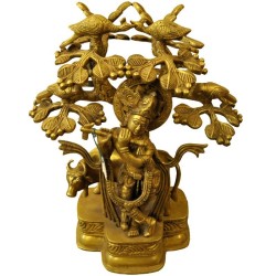 Krishna With Cow Under The Tree Brass Idol