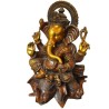 Ganesha Seated On Four Headed Elephant Brass Idol