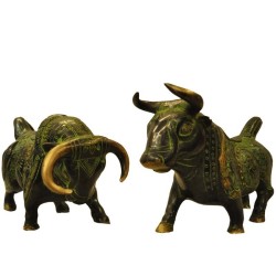Bull Pair Brass Statue