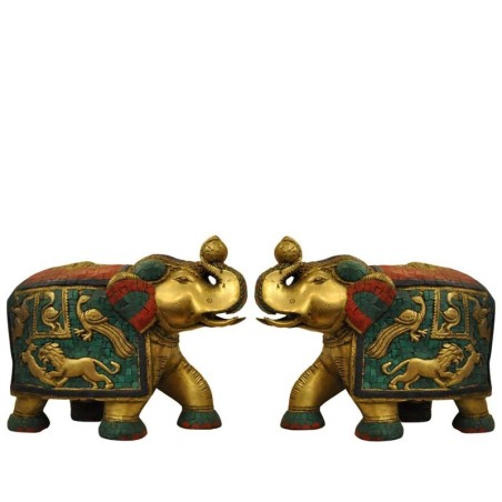 Elephant Pair Brass Statue