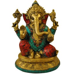 Lord Ganesha In Multi Color Brass Idol