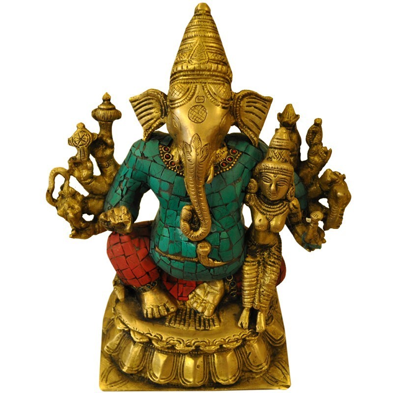 9 inches height Ucchista Ganesha coral finish Brass Statue