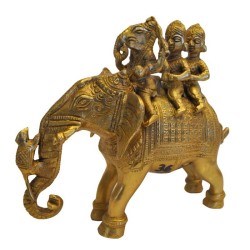 Ganesha With Sidhi & Budhi Sitting on Elephant Brass Statue