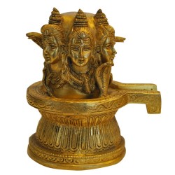 Shivling with 3 Face Shiva Brass Idol 