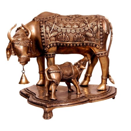Cow & Calf Brass Statue
