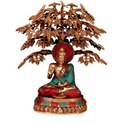 Coral Buddha Under Tree Brass