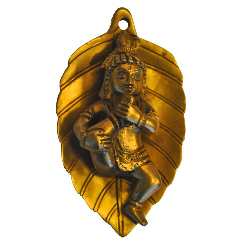 Krishna On Leaf Wall Hanging Puja Sanskaram