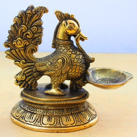 Fine Carved Antique Peacock Diya