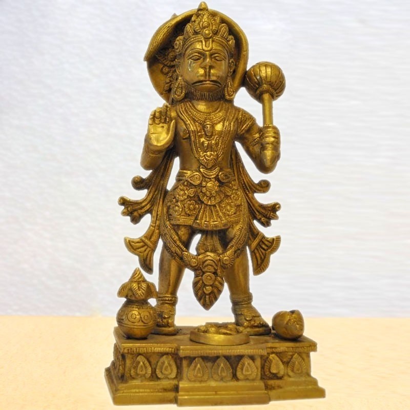 standing hanuman blessing brass statue by pujasanskaram