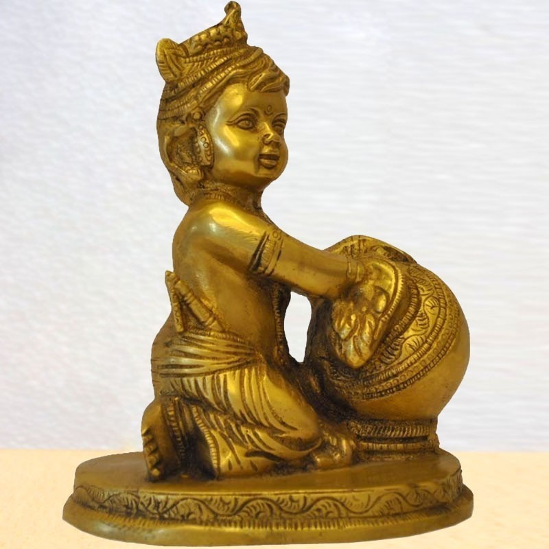 Baby Lord Krishna Eating Butter Brass Statue