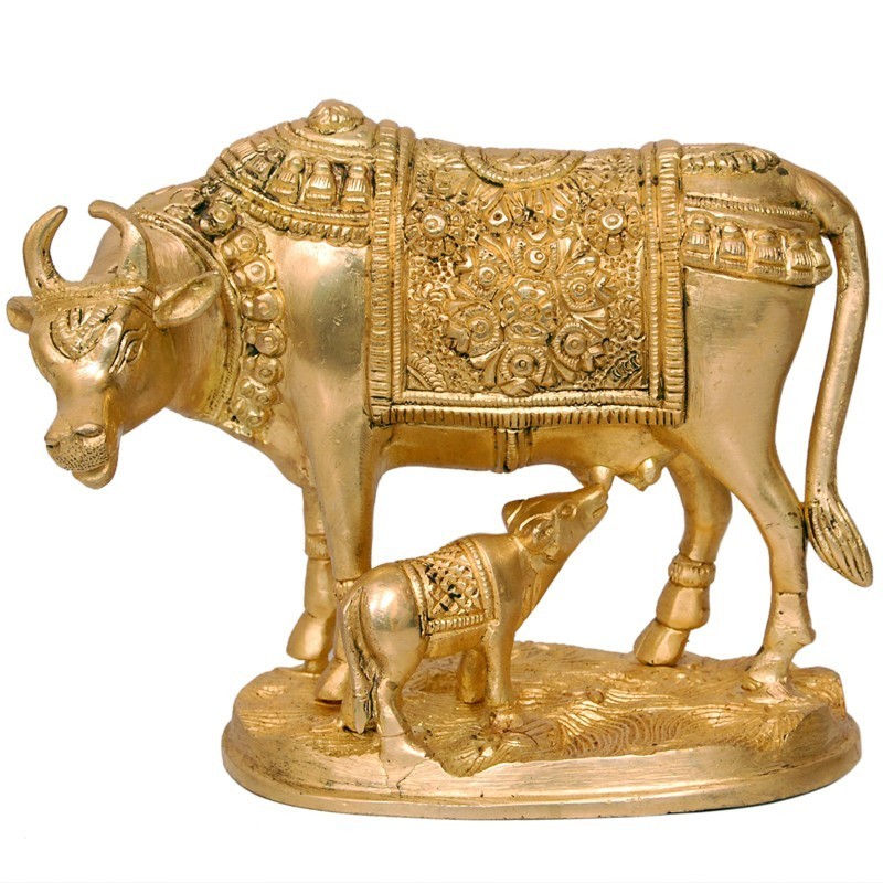 Cow and Calf Brass Statue