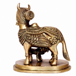 Kamadhenu and Calf Brass Idol