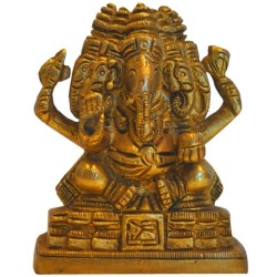 5 Headed Ganesha Sitting On Peeta Brass Idol