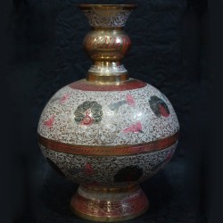 Flower vase with peacock painting Brass