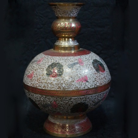 Flower vase with peacock painting Brass