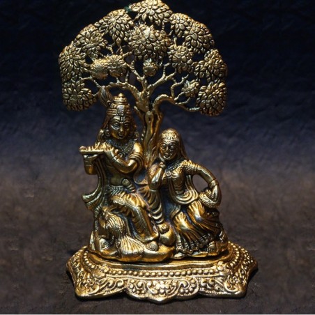 Radha Krishna sitting under tree aluminium idol