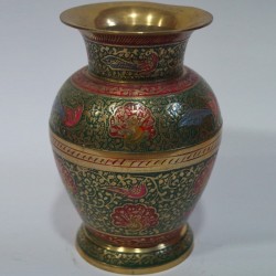 Green painted brass flower vase