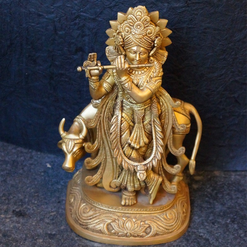 Lord Krishna with cow made of Pure brass 