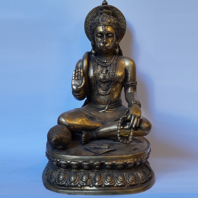 Lord Hanuman Blessing Antique Finished Brass Idol