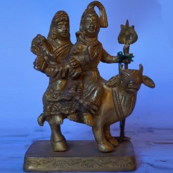 Shiva Parvathi carrying Ganesha on Nandi brass idol