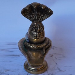 Brass Shiva linga with snake idol for puja