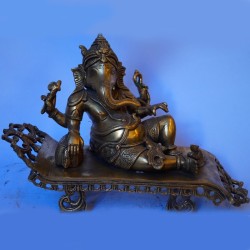 Relaxing Ganesha antique brass statue 