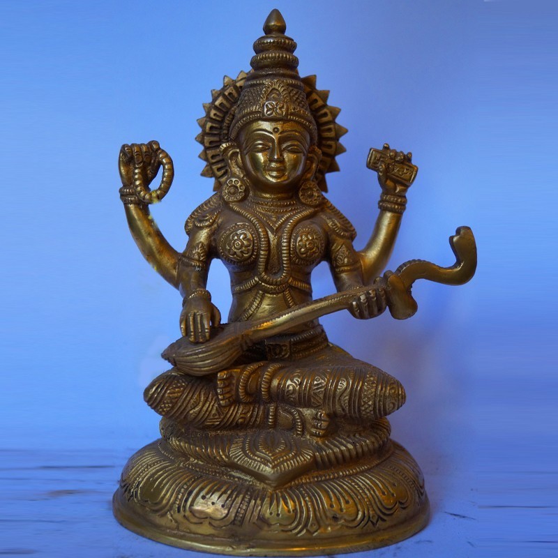 Goddess Saraswati with veena brass idol