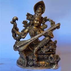 Goddess Saraswathi with veena brass statue