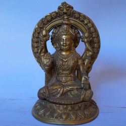 Goddess Lakshmi holding lotus flowers brass idol