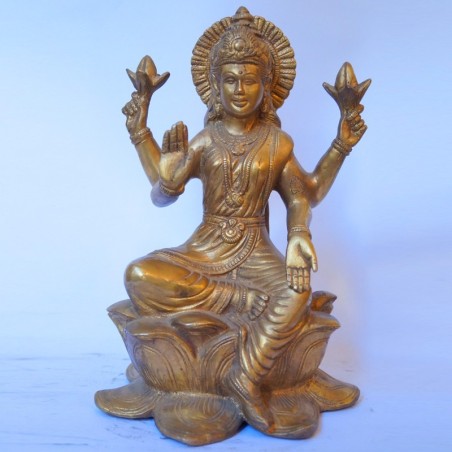 Shining brass Lakshmi devi sitting on Lotus flower