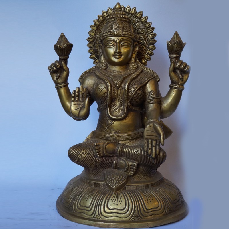 Buy Antique finish brass idols of goddess lakshmi