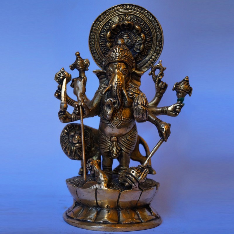 Lord Ganesha standing in Lotus flower brass idol