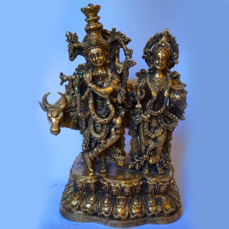 Radha Krishna blessing antique brass idol