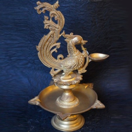 Small brass deepa stand with beautiful peacock