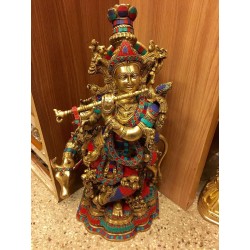 24 inches Coral Krishna with Cow