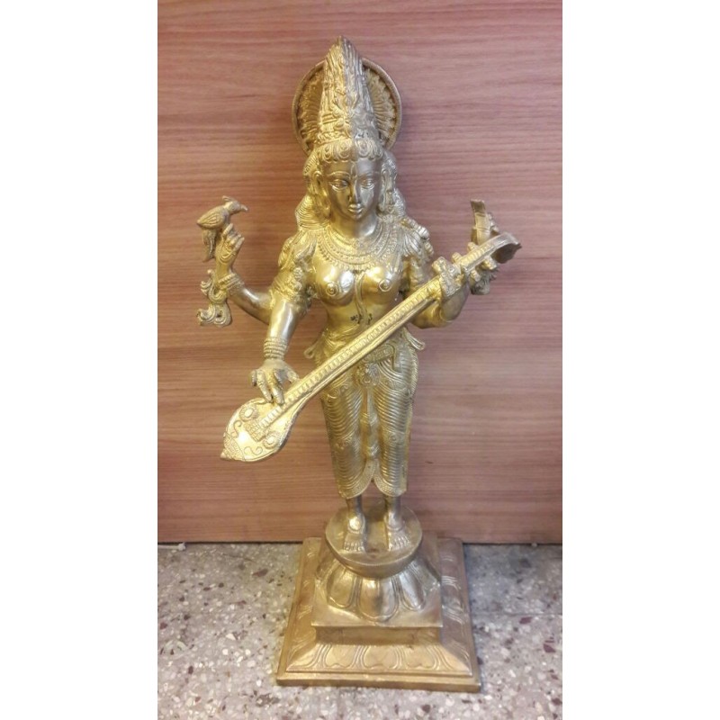 24 inches height Goddess Saraswathi standing brass statue