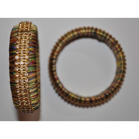 Multi colour Silk threaded Bangle with Stone lace _01