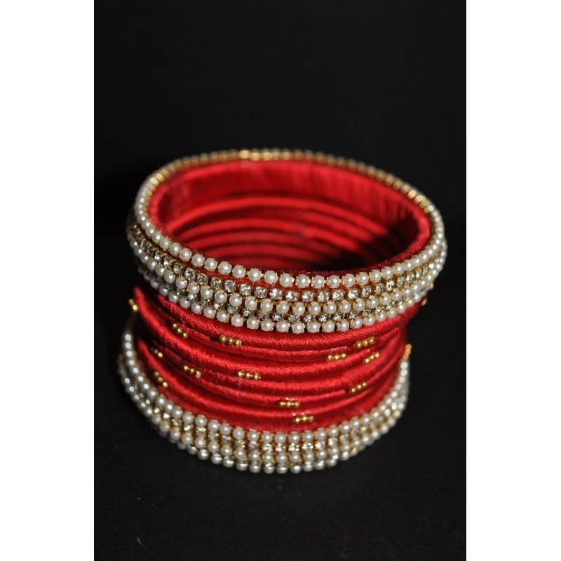 Silk thread artificial stone with pearl Bangle  set_01