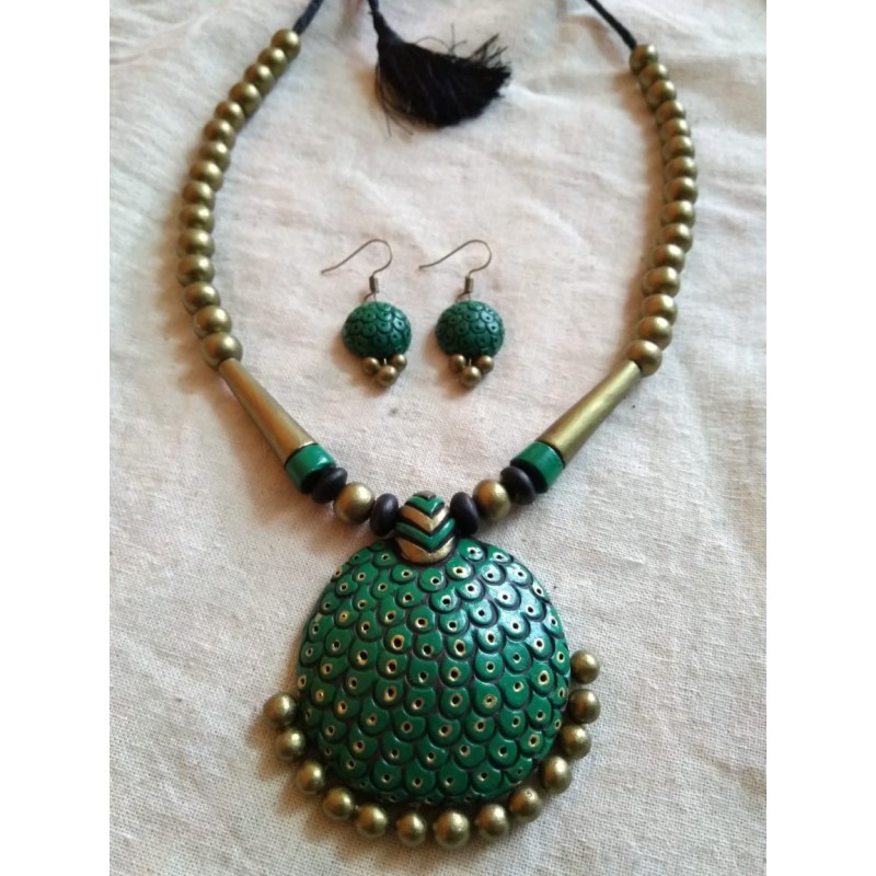 Terracotta Tortoise Shaped Pendent Necklace with earrings