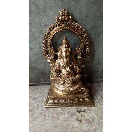 8 inches Bronze Ganesha  Statue with Prabhavali