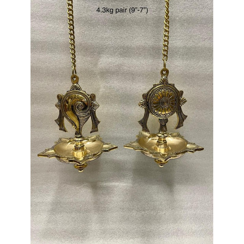 Shanka Chakra Brass Hanging Deepa Model-3