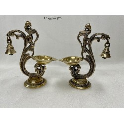 Simple Design with bell Peacock Diya Pair